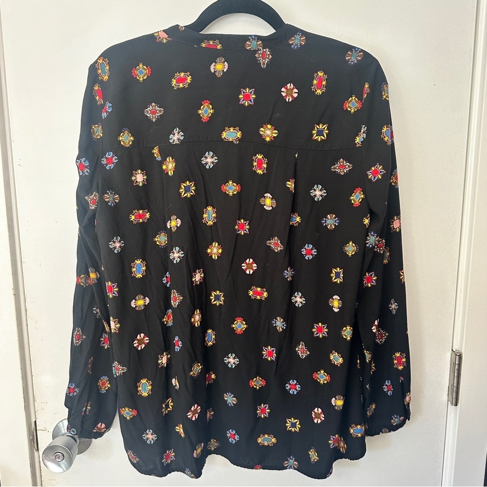 ZARA Basic Jewel Print Button Down Top Black Size M (Fits S) - Picture 6 of 7